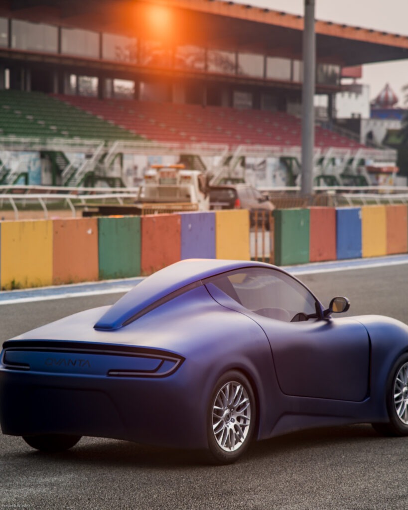 Quanta EV car on the track at sunset on test drive day in Vietnam